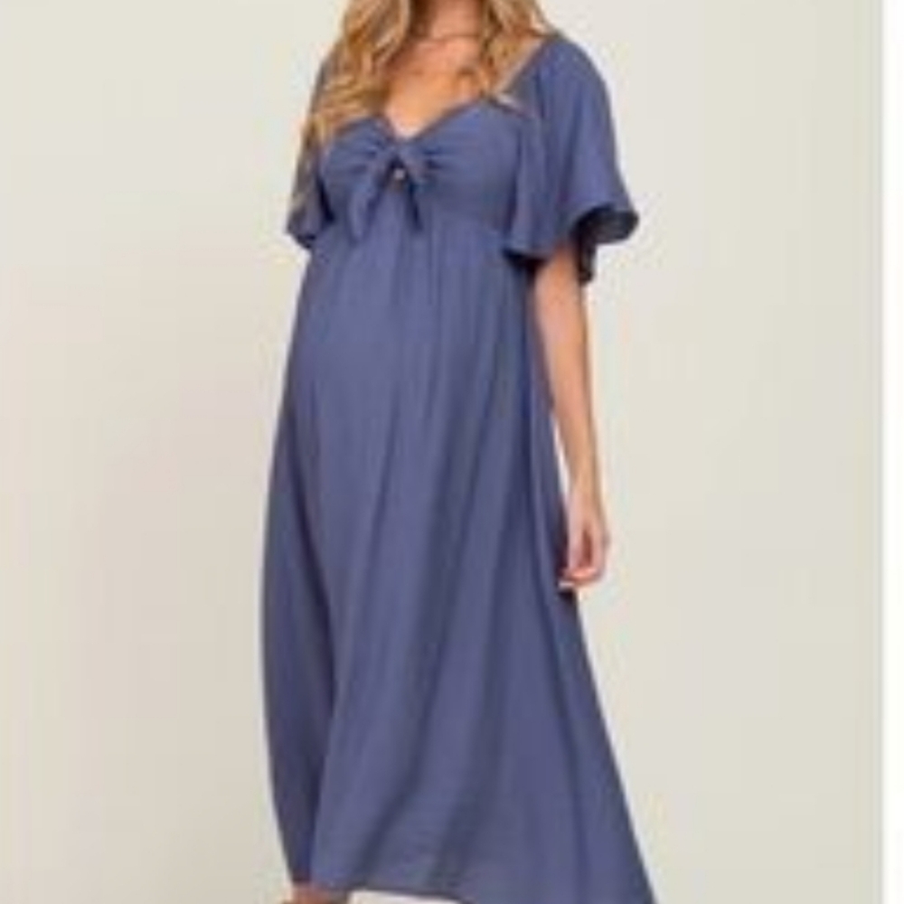 Pinkblush Maternity Front Tie Dlutter Sleeve Dress Flowg Midi Maxi